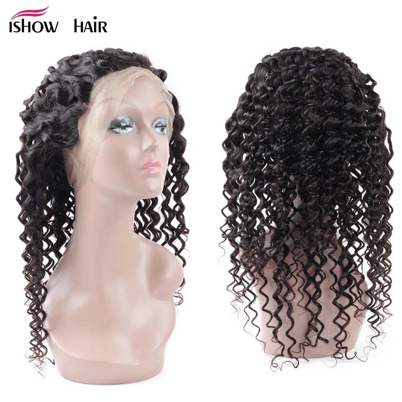 Ishow 360 Lace Frontal Brazilian Deep Wave Human Hair Free Part Pre-plucked Closure Swiss Lace Non Remy Hair 1Piece 8-20inch