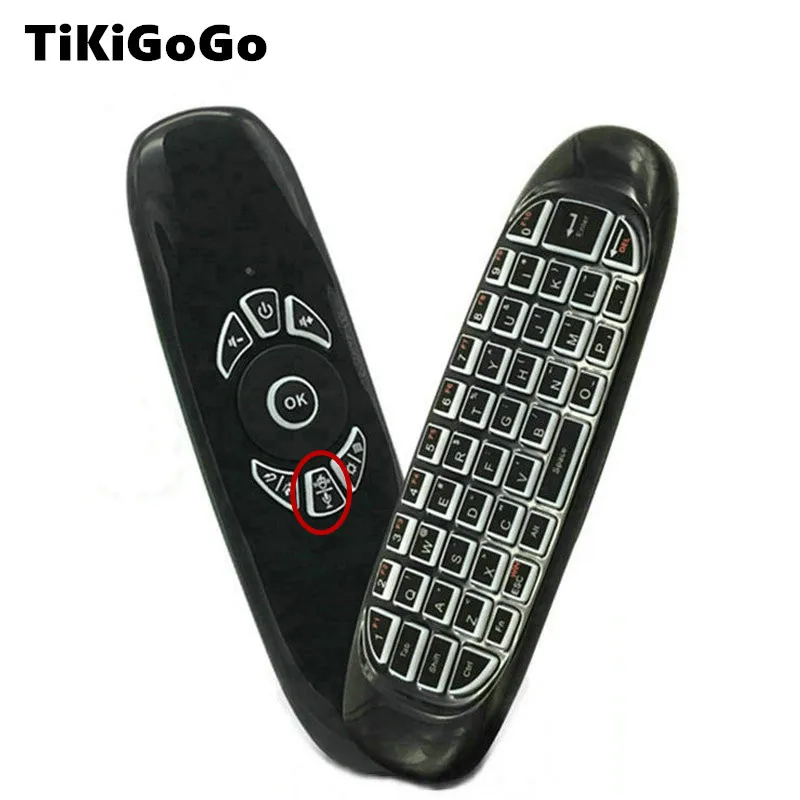 

Tikigogo C120 fly air mouse backlit with keyboard microphone voice search 2.4G mini Wireless Keyboard as remote controller