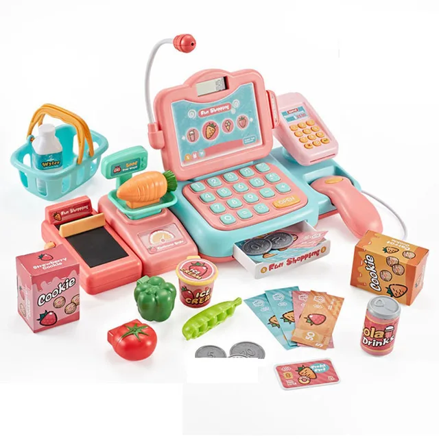 24Pcs/set Electronic Mini Simulated Supermarket Cash Register Kits Toys Kids Checkout Counter Role Pretend Play Cashier Girl Toy 1