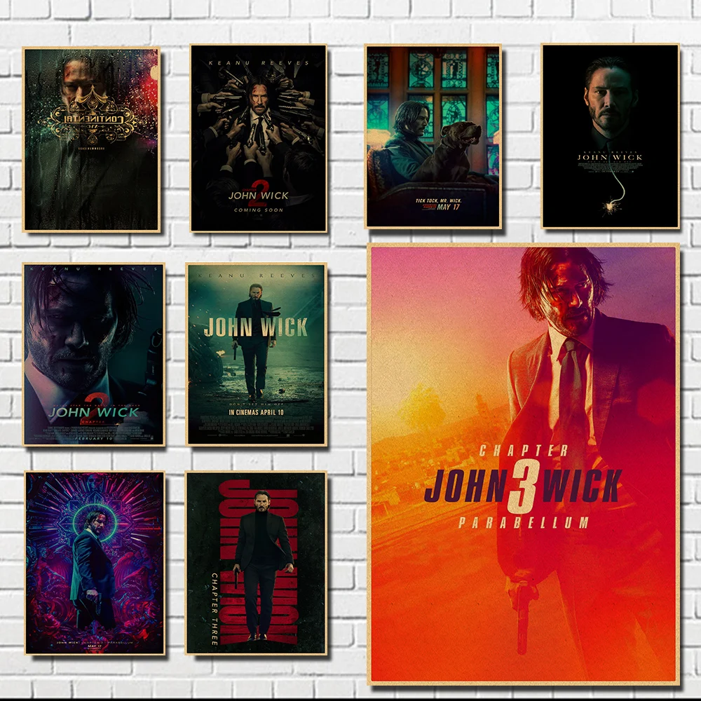 

John Wick 1 2 3 Movie Poster Wall Sticker Kraft Paper Poster Vintage Wall Sticker Kraft Poster Wall Sticker Decoration