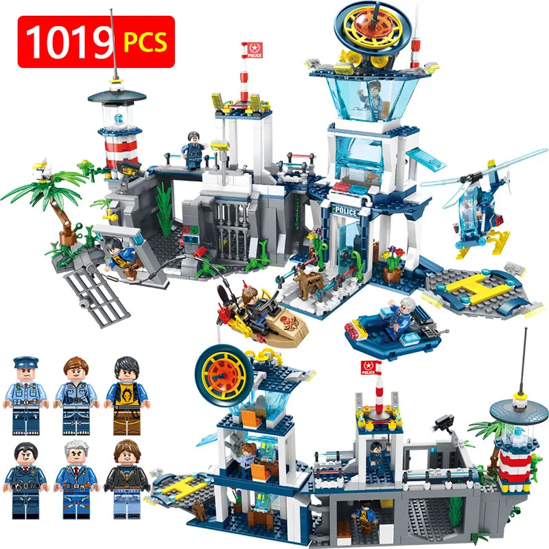 

City Series Building Blocks LegoINGLYS Technic Police Headquarters Maritime Modle Mini Action Figures Bricks Enlightening Toys