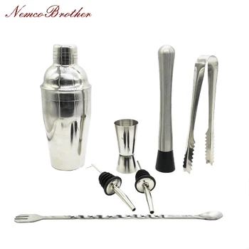 

NemcoBrother 7Pcs 750/550ml Stainless steel cocktail shaker set shaker cup easy to Cocktail Kit snow grams cup bar tools