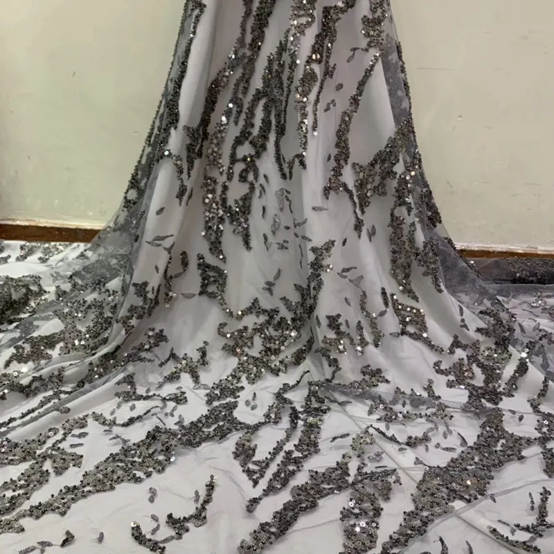 

Nigerian lace fabric for party dress Excellent embroidered African French lace fabric with sequins and crystal beads DG042