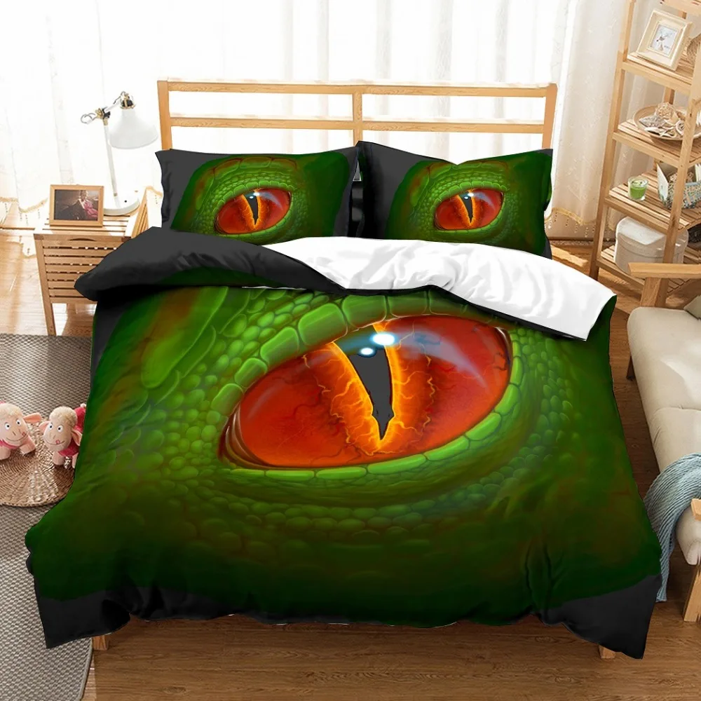 

3D Tanystropheus Dinosaur Printed Kids Bedding Set 3 Pieces Dinosaur Green/Red Microfiber Duvet Cover Set with 2 Pillowcase