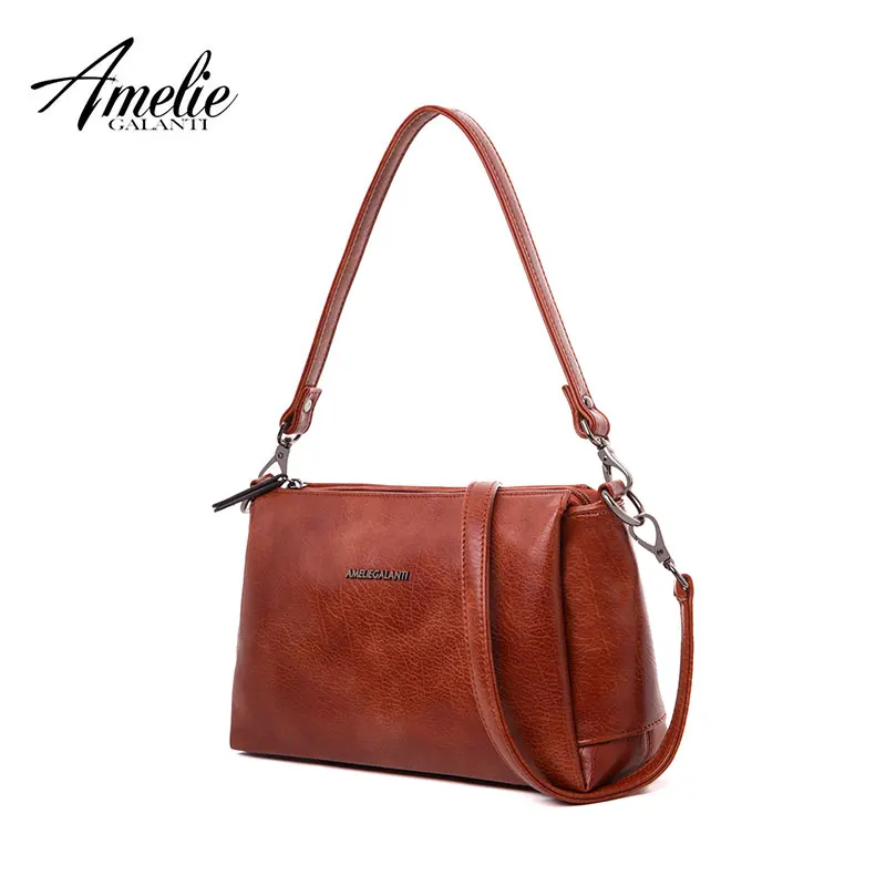 

AMELIE GALANTI small 3 zipper crossbody bag for women PU Leather zipper multi pocket purse with shoulder strap