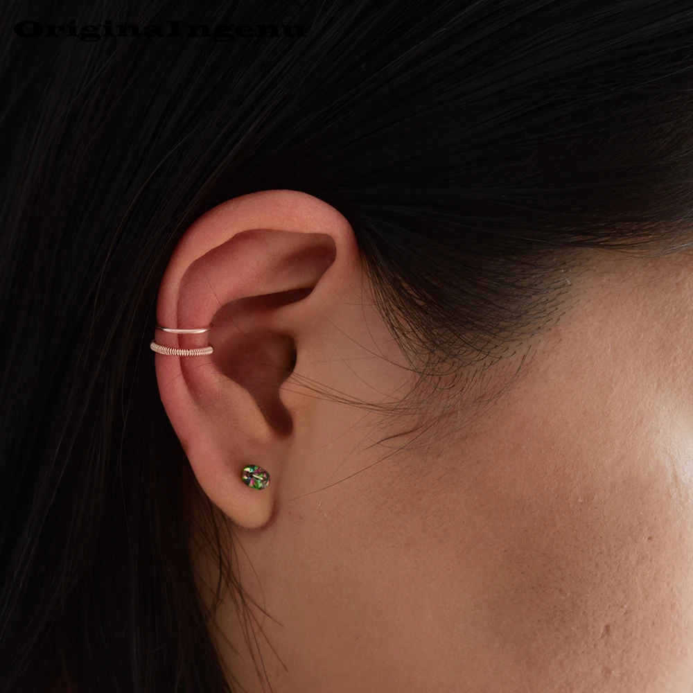 

Jewelry Fake Piercing Earrings Handmade Winding Parallel Lines Cuff No Piercing Cartilage Customizable Clip Earings for Women
