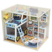 Набор, миниатюрный DIY комплекты кукольных домиков деревянные куклы ручной работы дом с мини-мебель пылезащитный чехол модель строительные наборы детские подарки