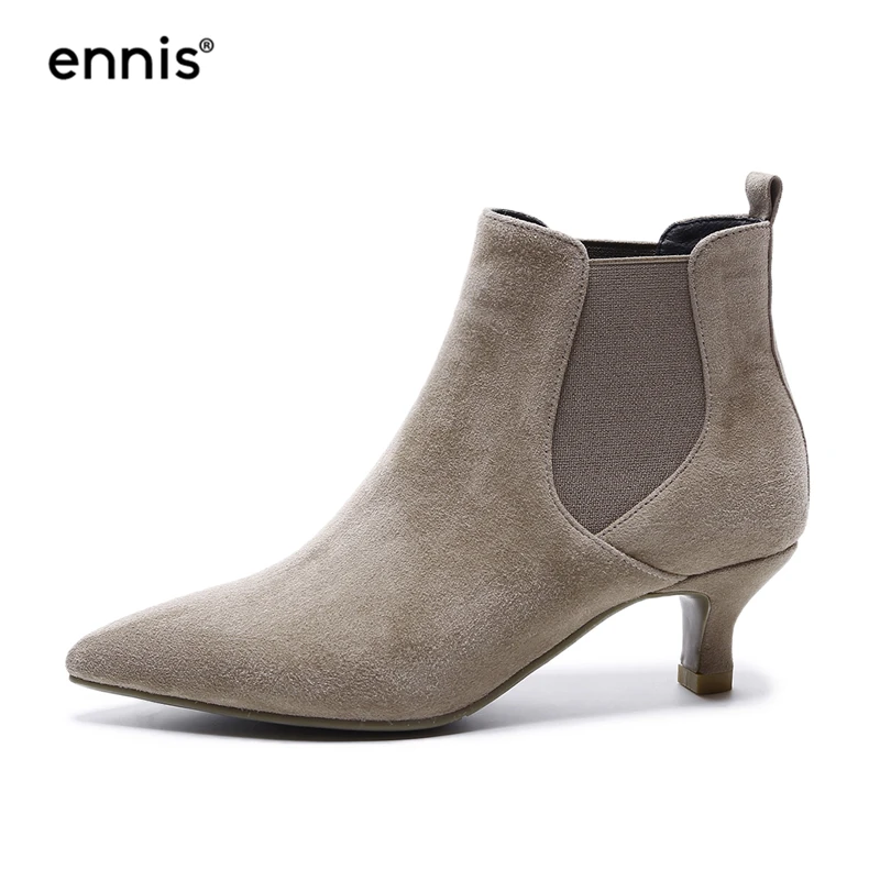 ENNIS/ г.; европейский дизайн; замшевая женская обувь; элегантные женские ботильоны с острым носком; ботинки из натуральной кожи на маленьком каблуке; A786