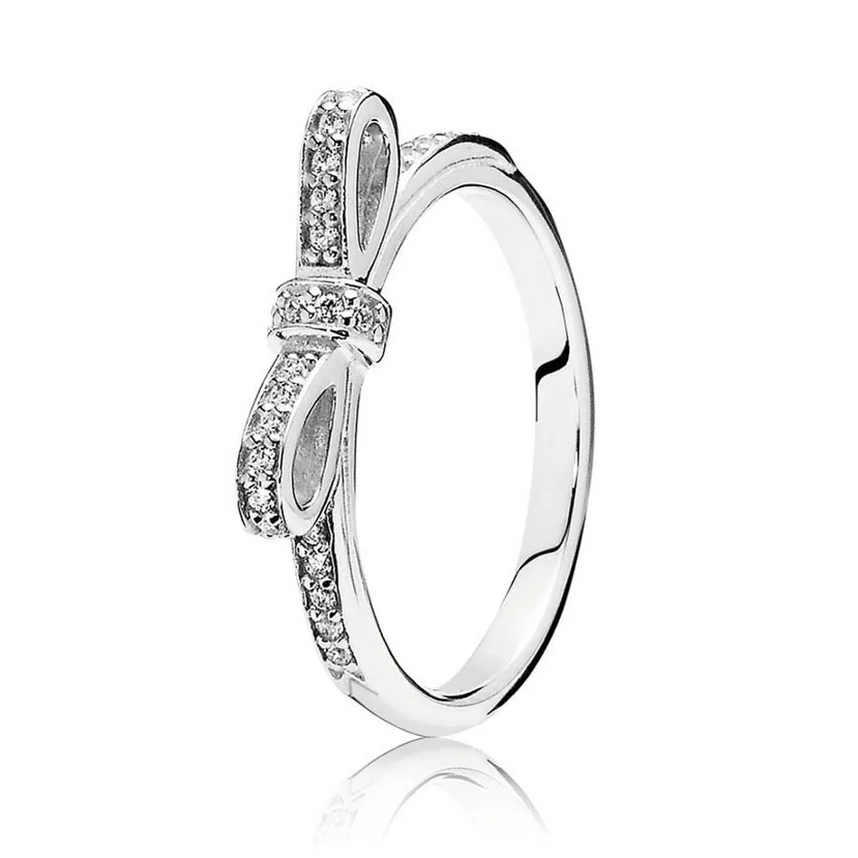 

Silver Plated Rings for Women Sparkling Bow Ring Clear CZ Bow Lady Girl Birthday Gift fit Lady Jewelry