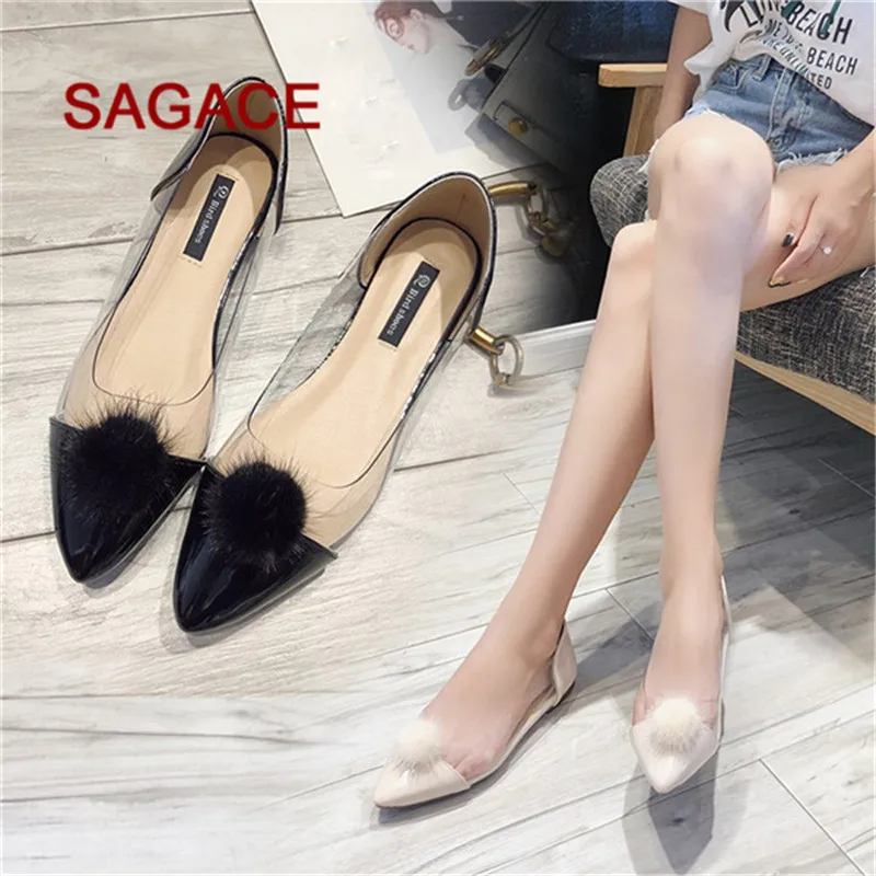 

HB@Fashion Women Ladies Pionted Toe Flat Puffer Ball Slip-on Leisure Shoes