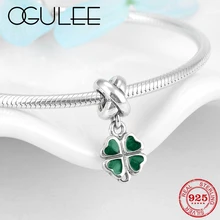 925 пробы серебряные подвески природа зелёная эмаль lucky подвески в виде листьев клевера для бусина для изготовления украшений подходят браслет подвес Пандора
