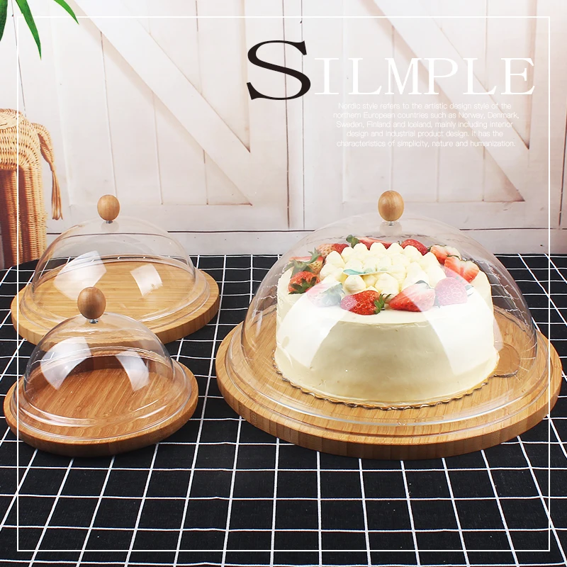 Деревянная крышка для торта в скандинавском стиле, прозрачная акриловая круглая подставка для тортов десертов, демонстрационная подставка для дома, кухни, украшения торта