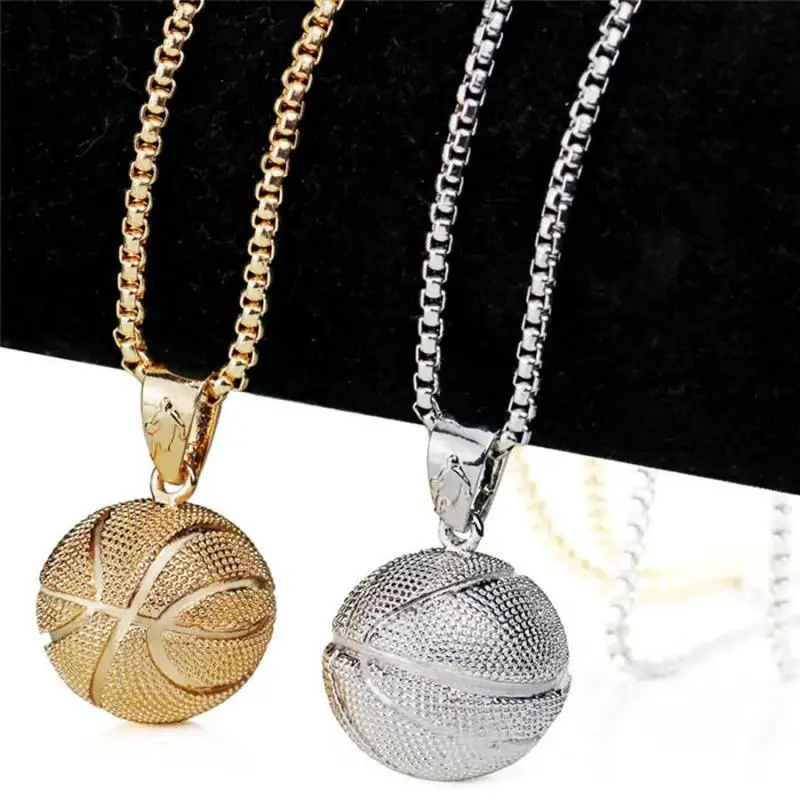 

Basketball Necklaces Pendant Sports Silver Gold Color Stainless Steel Hip Hop Jewelry Stainless Steel Chain For men boy Gifts