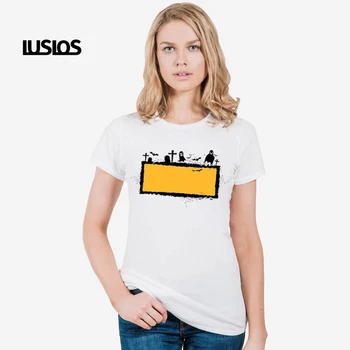 

LUSLOS New Summer women Pattern tshirt White Wild basic T-shirt O-neck Casual graphic t shirts Lady top tee