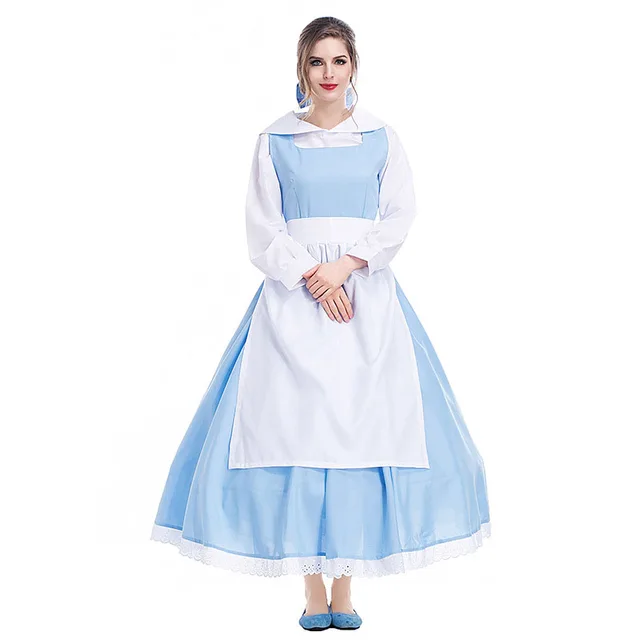 online shop cosplay belle costume beauty and the beast women blue dress with white apron and headwear halloween gift adult costume 2017 new aliexpress
