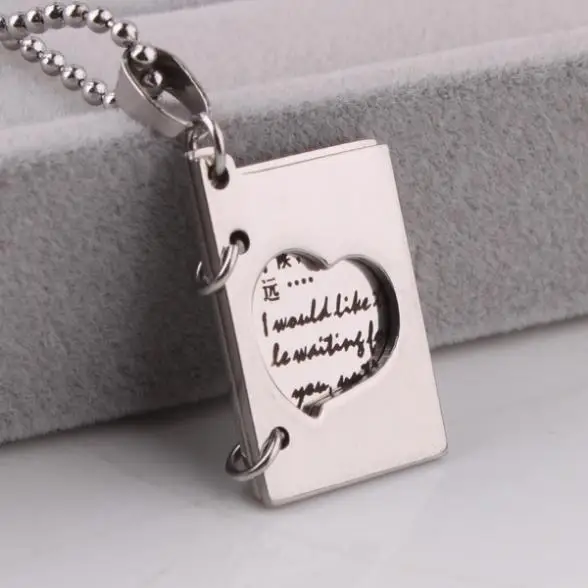 

free shipping Heart love letter book pendant necklaces bead chain for men 316L Stainless Steel necklace wholesale
