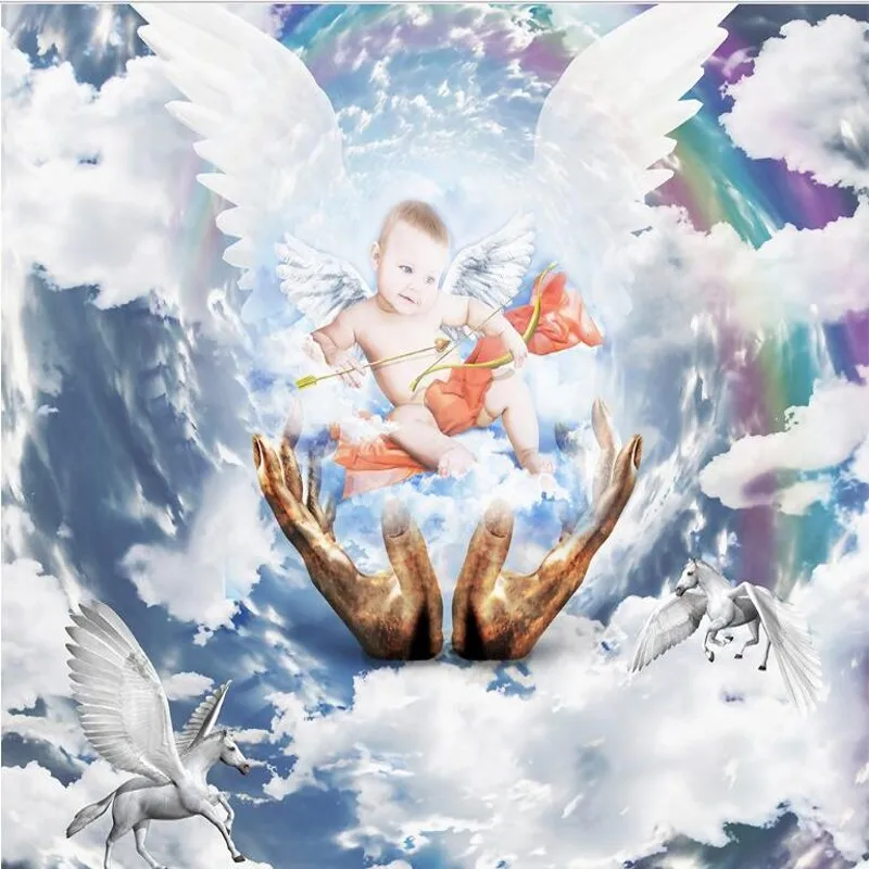 wellyu-Customized-large-scale-murals-angel-baby-3D-European-style