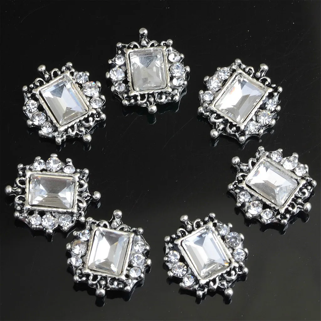 10pcs Square Crystal Rhinestone Flatback Buttons Embellishment Wedding Craft