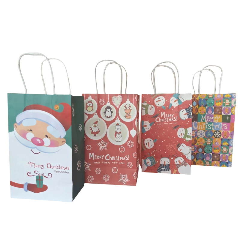 

40pcs/lot Merry Christmas kraft paper bag Decoration DIY paper bag with handle bag 21x13x8cm
