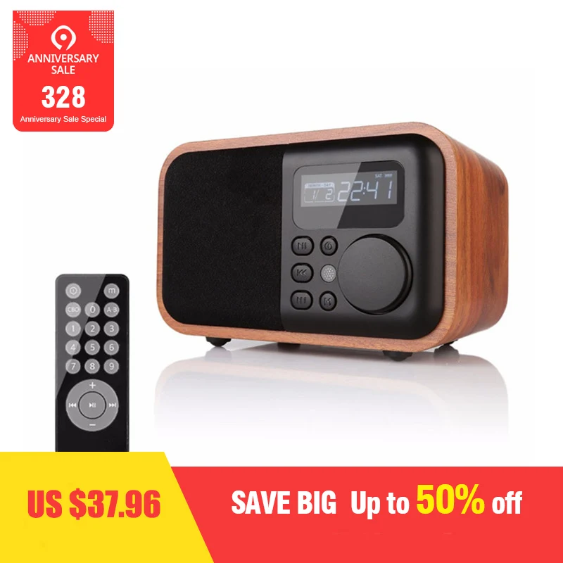 

CLAITE Wireless Bluetooth Speaker Portable Wooden Speakers HIFI TWS Alarm Clock 1800MAh FM Radio USB TF Audio Speakers