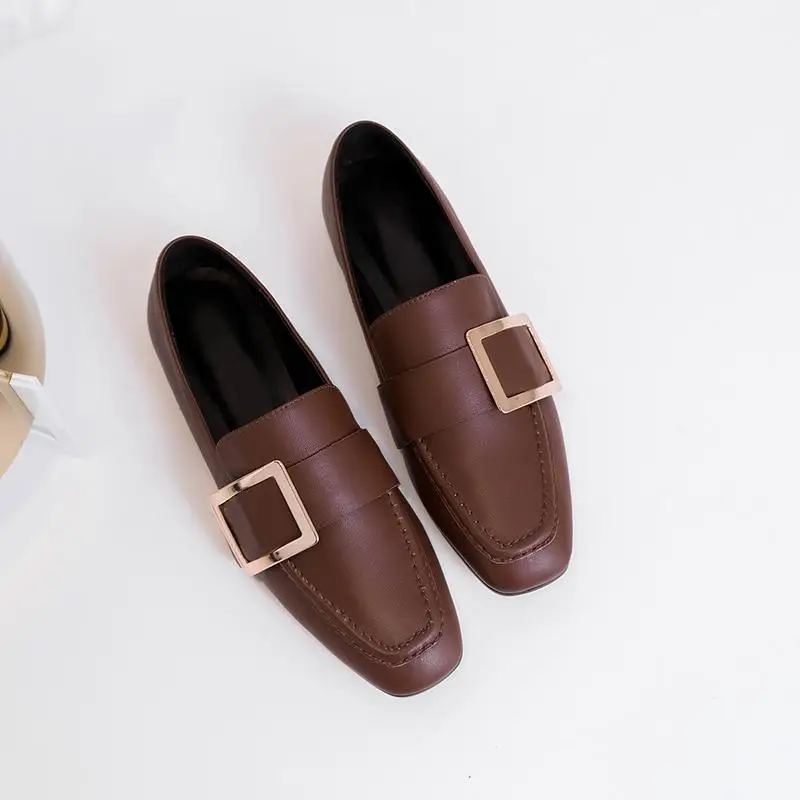 Olla De On Pisos Primavera Hebilla Mujer Conducción Genuino Streetwear Dedo Brown 2019 Casual Cuadrado Cuero L20 Pie Slip Del Krazing blanco Zapatos Modelo gdxEqYd