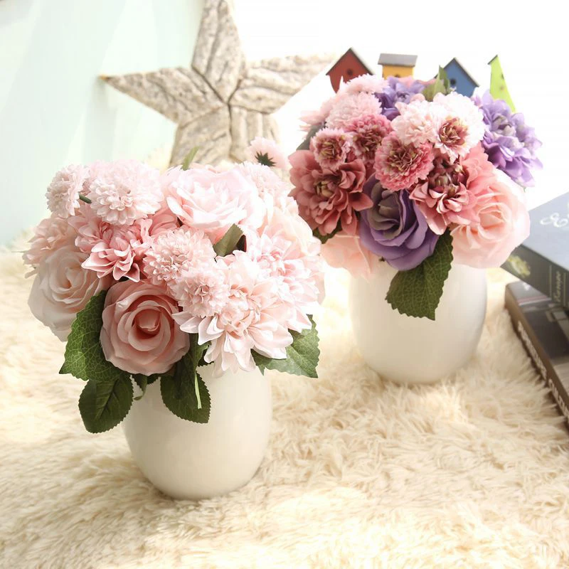 

New Beautiful Rose Artificial Silk Flowers Bouquet Wedding Bridal Bouquet Home Party Spring Simulation Adornment Fake Flower