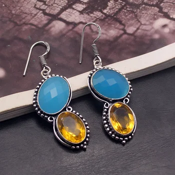 

Amazing Queen HoneyTopaz Agate925 Sterling Silver Dangle Women Earrings AK162