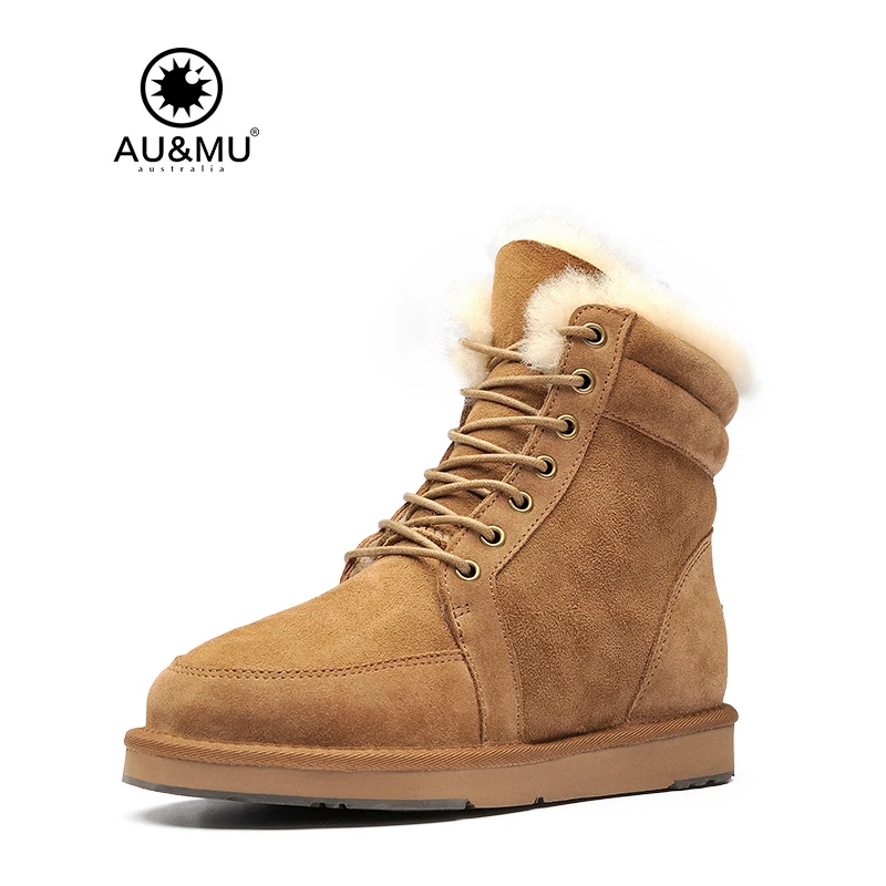 

2018 AUMU Australia Lace-Up Short Sheepskin Snow Boots N079