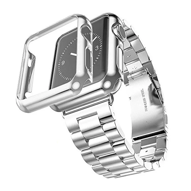 Ремешок из нержавеющей стали с тремя звеньями для Apple Watch, ремешок с покрытием Apple Watch, защитный чехол для Apple Watch Series 3 2 1