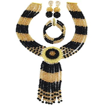 

Fashion Black Gold AB African Wedding Beads Nigerian Wedding African Beads Jewelry Set Crystal Beaded Necklaces Sets 6CXLS02