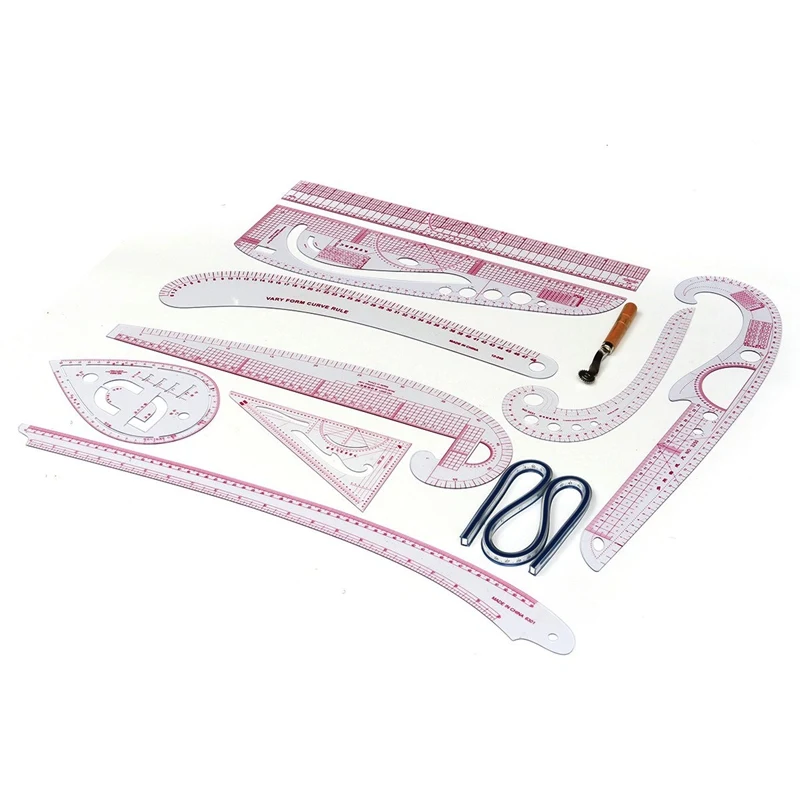 

New 10 Styling Design Ruler French Curve Set Sewing Tool Cutting Ruler Yardstick Sleeve Arm French Curve Cut Cutting Knife Ruler