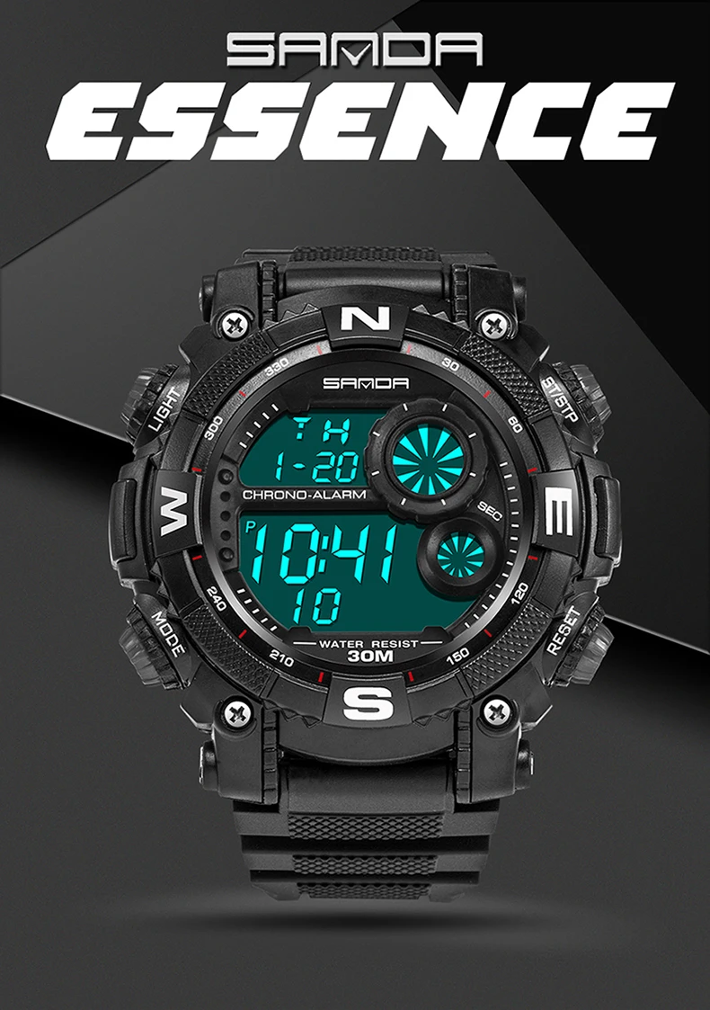 SANDA мужские спортивные часы классические цифровые часы многофункциональные водонепроницаемые модные Универсальные мужские часы секундомер будильник светящийся