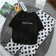 Women-Two-Piece-Outfits-Summer-Vintage-Streetwear-Letter-Printed-Shirt-Polka-Dot-High-Waist-Wide-Leg