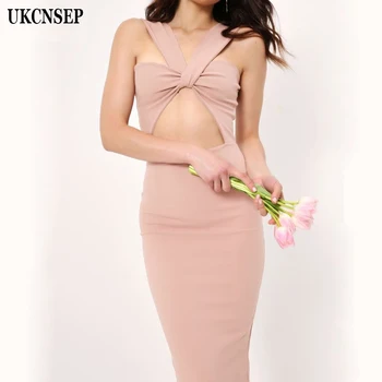 

UKCNSEP 2019 New Chic Women Summer Bandage Dresses Sleeveless V Neck Cut Out Bodycon Dress Elegant Party Dress Vestidos