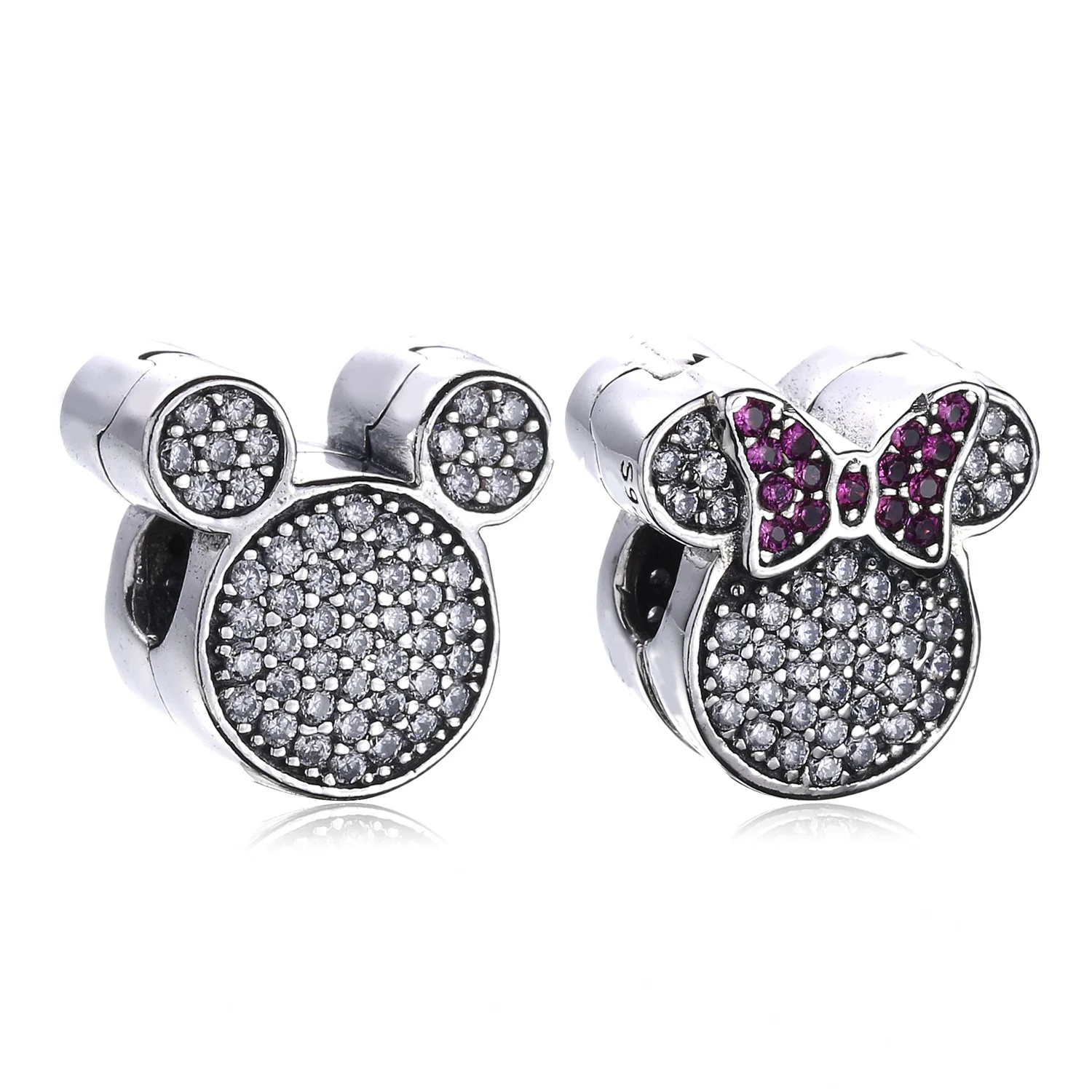 

925 Sterling Silver Fit Orignal Pandora Charm Bracelet Cartoon Bead DIY Jewelry Mickey & Minnie Kiss Clip Charm 2017 Winter