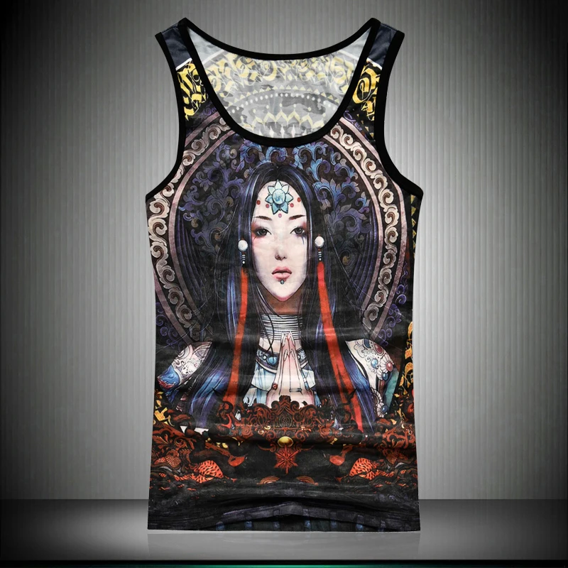 

2019 Summer Stringer Shirt Fitness Tank Top Men Gyms Clothing Girl Print Pattern Tank Tops Men Bodybuilding Stringer Gyms M-7XL