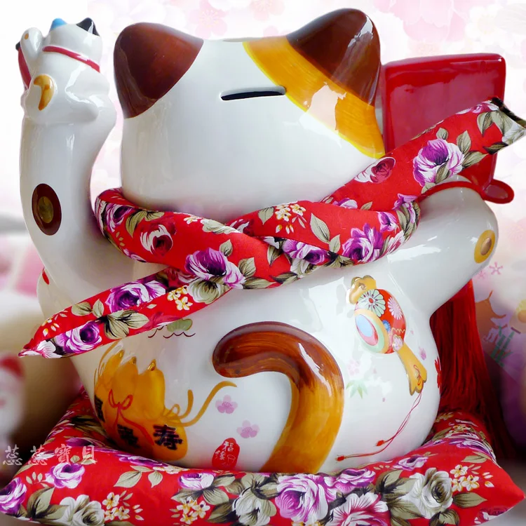 Черный Maneki Neko керамический счастливый кот с лютней домашний декор украшения креативные деловые подарки удача Кот Копилка фэншуй ремесло