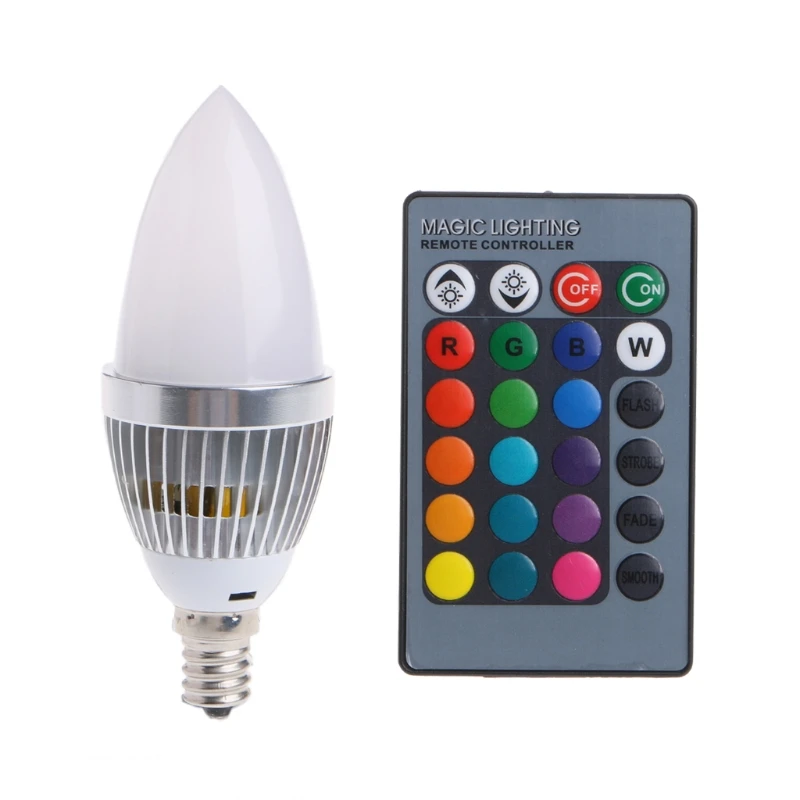 

E14 3W RGB LED 15 Colors Changing Candle Light Bulb Lamp w/Remote Control AC85-265V