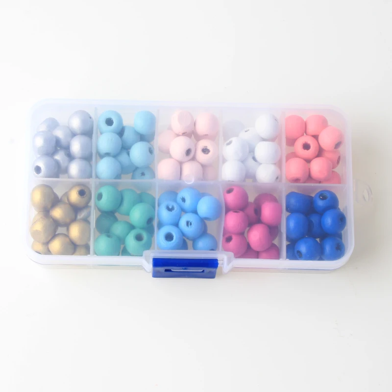 

10mm 1 Box Mixed Color Spacer Beads Round Ball Wood Beads For Jewelry Making DIY