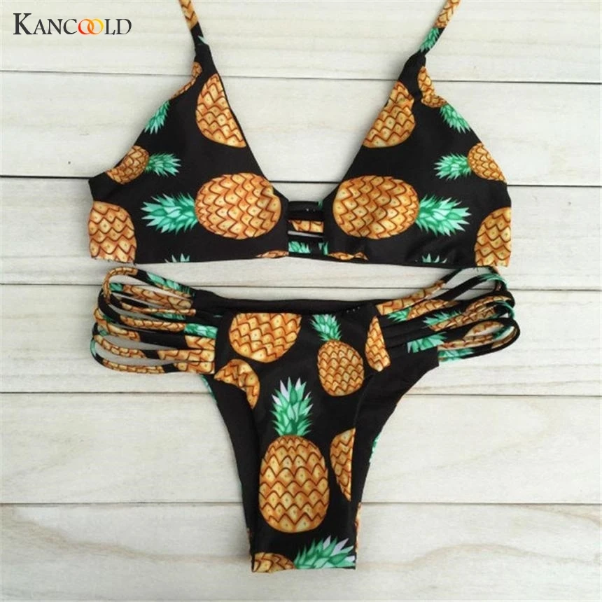 

KANCOOLD sexy Freestyle breaststroke befree fashion latex High Neck Halter Set Pineapple Backless bodysuit MAR27