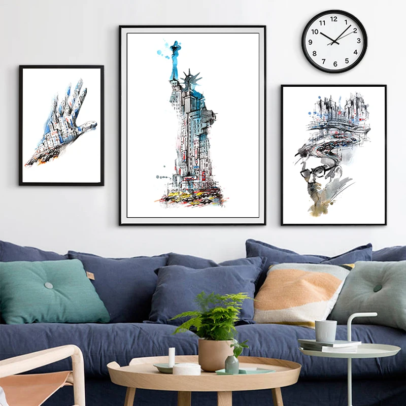 Abstract World Famous Building Character Art Canvas Painting Design Poster Cafe Shop Home Decor On Modern Print Artworks | Дом и сад