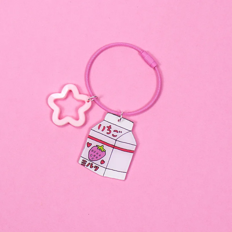 

2019 New Korean Cute Simple Steel Wire Keychain Acrylic Milk Carton Figure Keyrings for Women Girl Bag Backpack Charms Jewelry