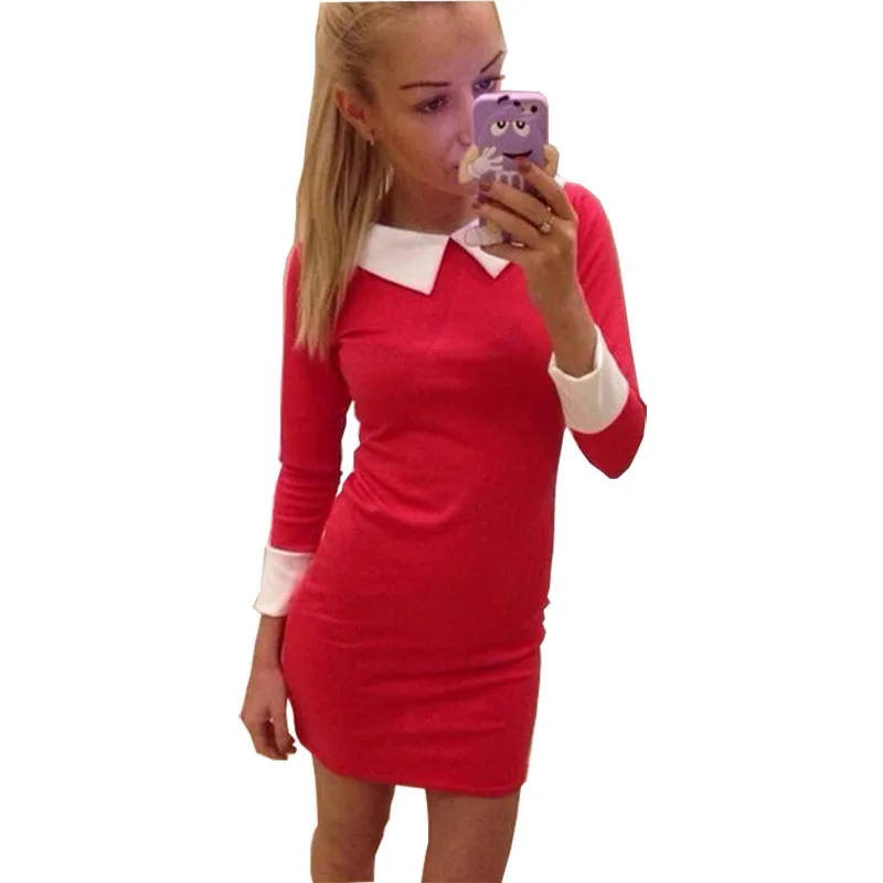 

Women Dress Patchwork Fashionable Trade Lapel Slim Sleeve Summer Style Dress Sexy Mini Dresses Vestidos TH035