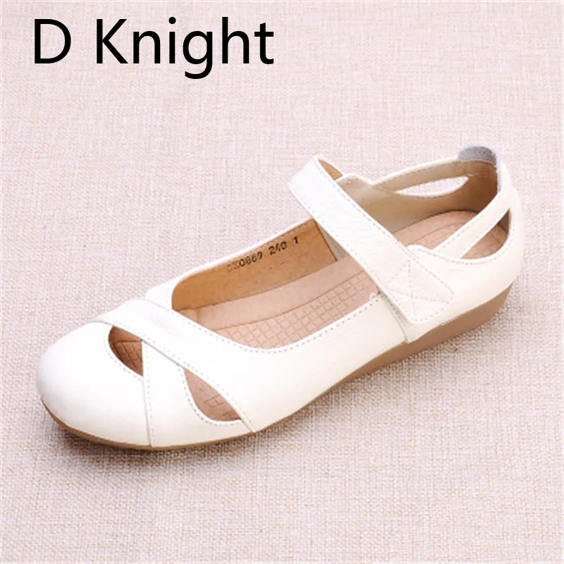 2018 Summer Shoes Women Genuine Leather Flat Sandals Comfortable Soft Hollow Hole Casual Mary Janes Ethnic Women's Shoes Sandals (9)