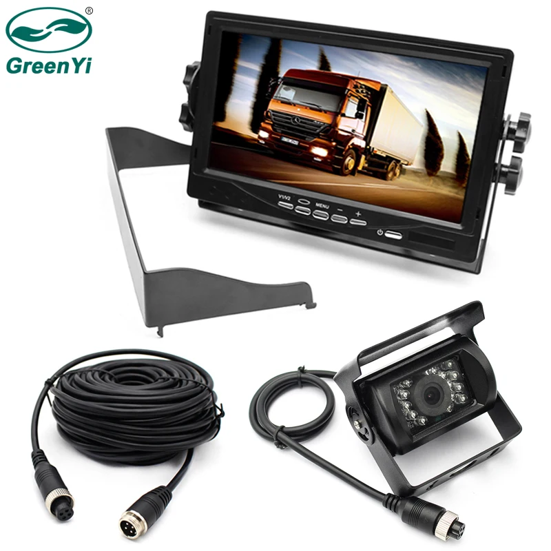 

GreenYi Large Vehicle Truck Bus 7" TFT LCD Monitor 2 Video Input + Metal IR Rear View Camera No Parking Line Aviation Grade