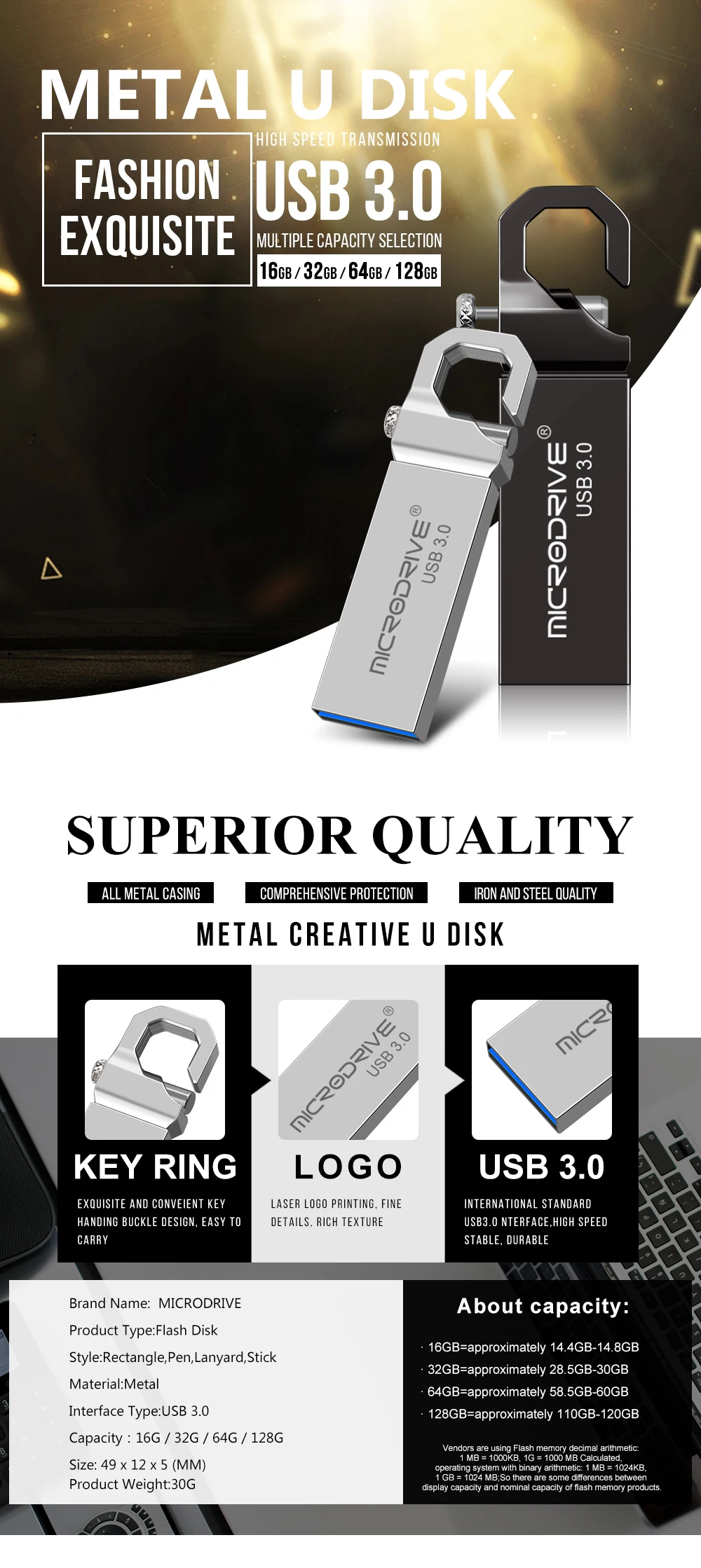 Metal Mini pen drive 64gb 32 gb USB 3.0 flash drive pendrive USB stick 16gb 8gb memory stick real capacity usb 3.0 flash stick 128gb usb