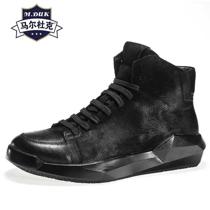 

Autumn Winter High top shoes Men's Genuine Leather Leisure Shoes British Thick Bottom men casual natural leather loafers male