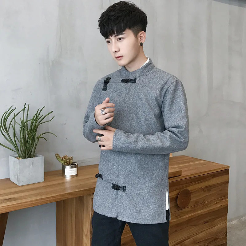 Outwear Mejorado Collar Chino borgoña Más 3xl Negro Estilo Nuevos Mandarín Invierno Otoño gris De Abrigo Hombres Vintage Sólido Tamaño Casual Lana Chaqueta wqI4p6Z4x