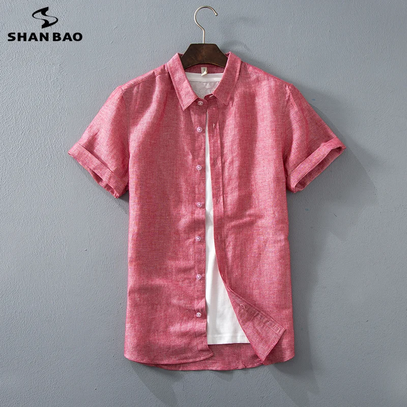 SHANBAO بلون قميص 2019 الصيف جديد جودة عالية رقيقة تنفس القطن و الكتان الرجال عارضة فضفاض قصيرة أكمام قميص