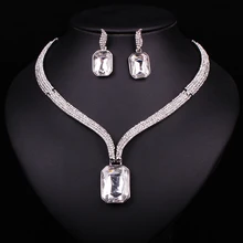 Fashion Rhinestone Crystal Necklace Earrings Set Wedding Bridal Bridesmaid Jewelry Sets For Party Costume Accessories Decoration